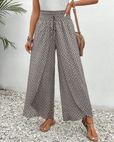 Damen Hose mit weitem Bein und geometrischem Muster – Grau