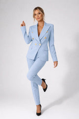 Damen Hosenanzug Elegant Business Zweiteiler – Hellblau
