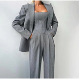 Damen Hosenanzug Set mit Korsett und Blazer – Grau