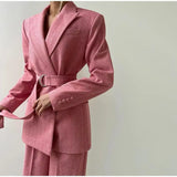 Damen Hosenanzug Set mit Korsett und Blazer – Rosa