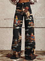 Marie | Damen Jeans Western Print High-Waist Wide-Leg Hose – Schwarz