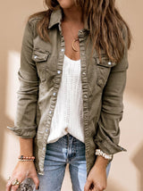 Annika | Damen Jeansjacke mit Knopfleiste Brusttaschen Hemdblusenkragen – Grau