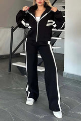 Damen Jogginganzug mit Streifen Zweiteilig – Schwarz