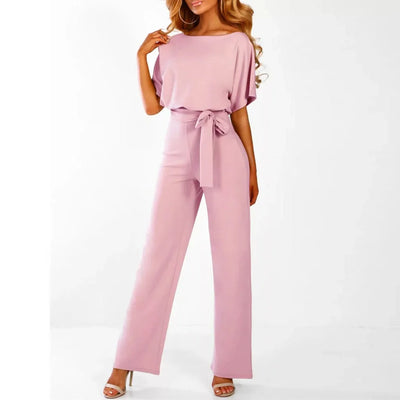 Damen Jumpsuit mit Gürtel und kurzen Ärmeln