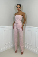 Damen Jumpsuit mit trägerlosen Oberteil und Seitentaschen – Rosa