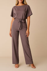 Marie | Damen Jumpsuit Ärmellos Weites Bein Bindegürtel – Lila