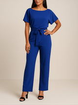Marie | Damen Jumpsuit Ärmellos Weites Bein Bindegürtel – Blau