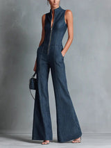 Clara | Damen Jumpsuit Schlaghose Reißverschluss – Blau