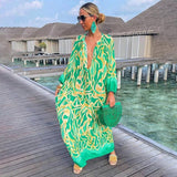 Amelie | Damen Kaftan Maxi Kleid Abstract Print Locker – Grün