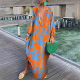 Amelie | Damen Kaftan Maxi Kleid Abstract Print Locker – Orange