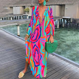 Amelie | Damen Kaftan Maxi Kleid Abstract Print Locker – Rosa