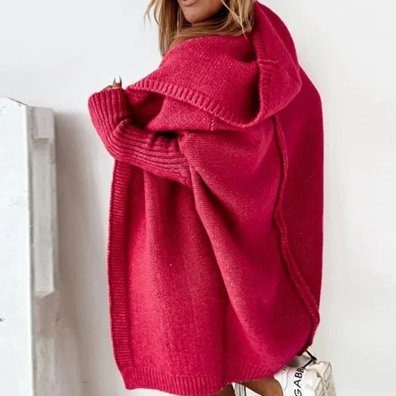 Oversize Damen Strickjacke mit Kapuze
