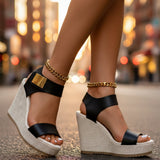 Frieda | Damen Keilabsatz Sandalen Orthopädisch Plattform Knöchel – Schwarz