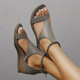 Mia | Damen Keilsandalen Knöchelriemen Peep Toe Wedge Komfort – Grau