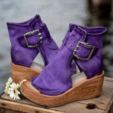 Luisa | Damen Keilsandalen mit Schnallenverschluss und Plateau – Lila