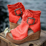Luisa | Damen Keilsandalen mit Schnallenverschluss und Plateau – Rot