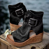 Luisa | Damen Keilsandalen mit Schnallenverschluss und Plateau – Schwarz