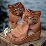 Luisa | Damen Keilsandalen mit Schnallenverschluss und Plateau – Braun