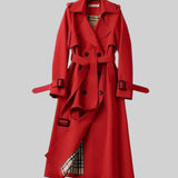 Frieda | Damen Klassischer Taillierter Trenchcoat für den Winter mit Gürtel – Rot