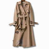 Frieda | Damen Klassischer Taillierter Trenchcoat für den Winter mit Gürtel – Khaki