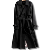 Frieda | Damen Klassischer Taillierter Trenchcoat für den Winter mit Gürtel – Schwarz