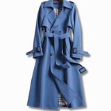 Frieda | Damen Klassischer Taillierter Trenchcoat für den Winter mit Gürtel – Blau