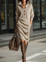 Damen Kleid Midi Knopfleiste – Khaki