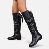 Damen Kniehohe Stiefel mit Absatz Elegant – Schwarz