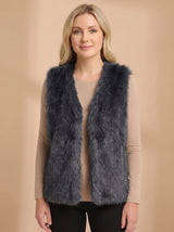 Frieda | Damen Kunstfell-Bodywarmer mit Innenfutter Ärmellose Weste – Grau