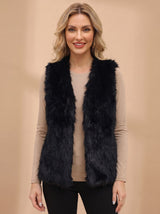 Frieda | Damen Kunstfell-Bodywarmer mit Innenfutter Ärmellose Weste – Schwarz
