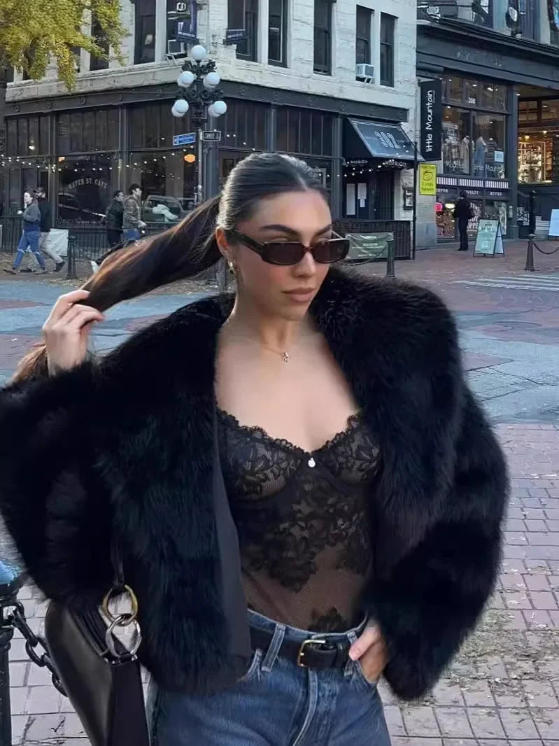 Damen kunstfelljacke mit Langen Ärmeln und Offener Front