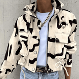 Damen Kurzjacke mit Kapuze und Taschen – Beige