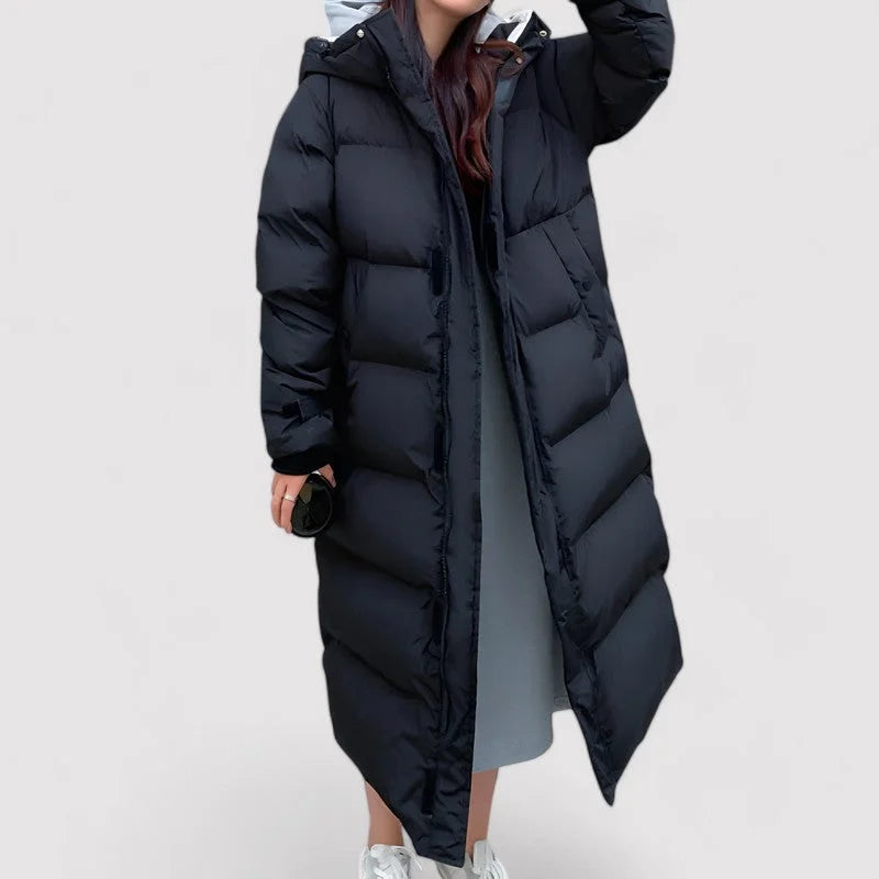 Lange Winter Pufferjacke für Damen mit Kapuze