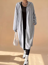 Frieda | Damen Lange Kapuzenjacke mit Reißverschluss Relaxed Fit – Hellgrau