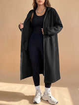 Frieda | Damen Lange Kapuzenjacke mit Reißverschluss Relaxed Fit – Schwarz