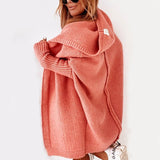 Damen lange Strickjacke mit Kapuze offener Front und strukturierten Bündchen – Orange