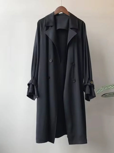 Damen Langer Trenchcoat mit Gürtel und Knopfleiste