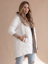 Johanna | Damen Langer Wintermantel mit Kapuze Warm Gefüttert – Weiß