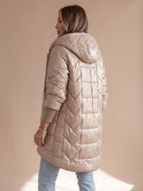 Johanna | Damen Langer Wintermantel mit Kapuze Warm Gefüttert – Khaki