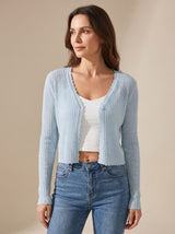 Annika | Damen Leichter Sommer-Strick-Cardigan mit V-Ausschnitt – Blau