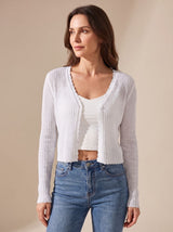 Annika | Damen Leichter Sommer-Strick-Cardigan mit V-Ausschnitt – Weiß