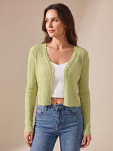 Annika | Damen Leichter Sommer-Strick-Cardigan mit V-Ausschnitt – Grün