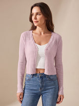 Annika | Damen Leichter Sommer-Strick-Cardigan mit V-Ausschnitt – Rosa