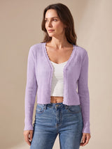 Annika | Damen Leichter Sommer-Strick-Cardigan mit V-Ausschnitt – Lila