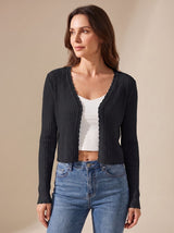 Annika | Damen Leichter Sommer-Strick-Cardigan mit V-Ausschnitt – Schwarz