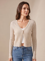 Annika | Damen Leichter Sommer-Strick-Cardigan mit V-Ausschnitt – Beige