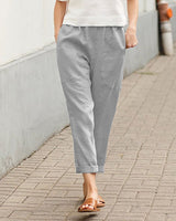 Lena | Damen Leinen-Baumwoll Harem-Hose mit Elastikbund – Grau