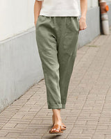 Lena | Damen Leinen-Baumwoll Harem-Hose mit Elastikbund – Grün