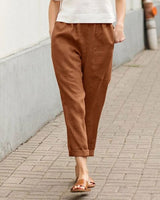 Lena | Damen Leinen-Baumwoll Harem-Hose mit Elastikbund – Braun