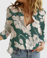 Frieda | Damen Leinen Bluse Knopfleiste Lapel Kragen Entspannt – Grün 2